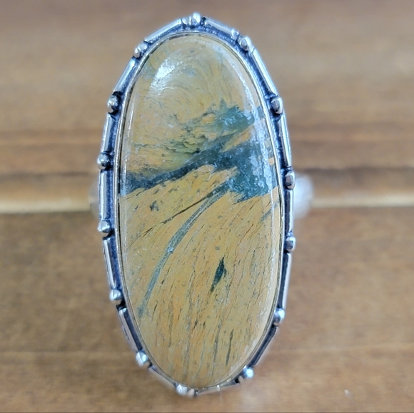 Vintage Jewelry - Native Jasper Stone Gemstone Crystal Ring Size 9 925 Silver Boho Womens …